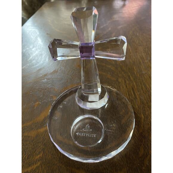 Partylite Crystal Faceted Optic Tealight Cross Amythest Purple 5” - Picture 4 of 5